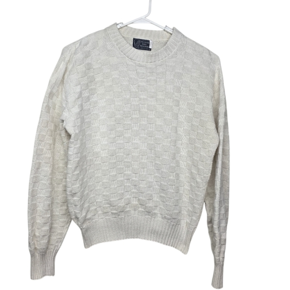 Peconic Bay Traders Men's Cream Crewneck Sweater 100% Cotton Size Large